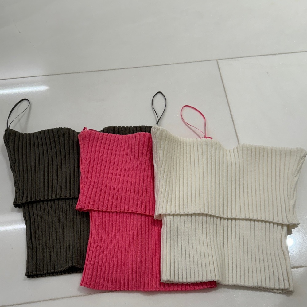 Zara Ribbed Knit Tube Tops - Green, Pink, and Cream size small